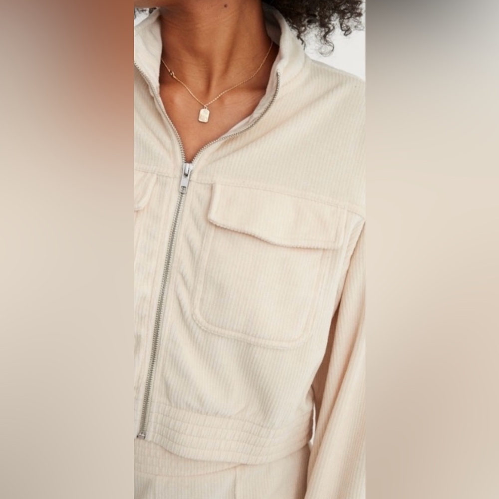 Aerie Grooveon Velour Fill Zip Soft Oat M - Picture 3 of 9
